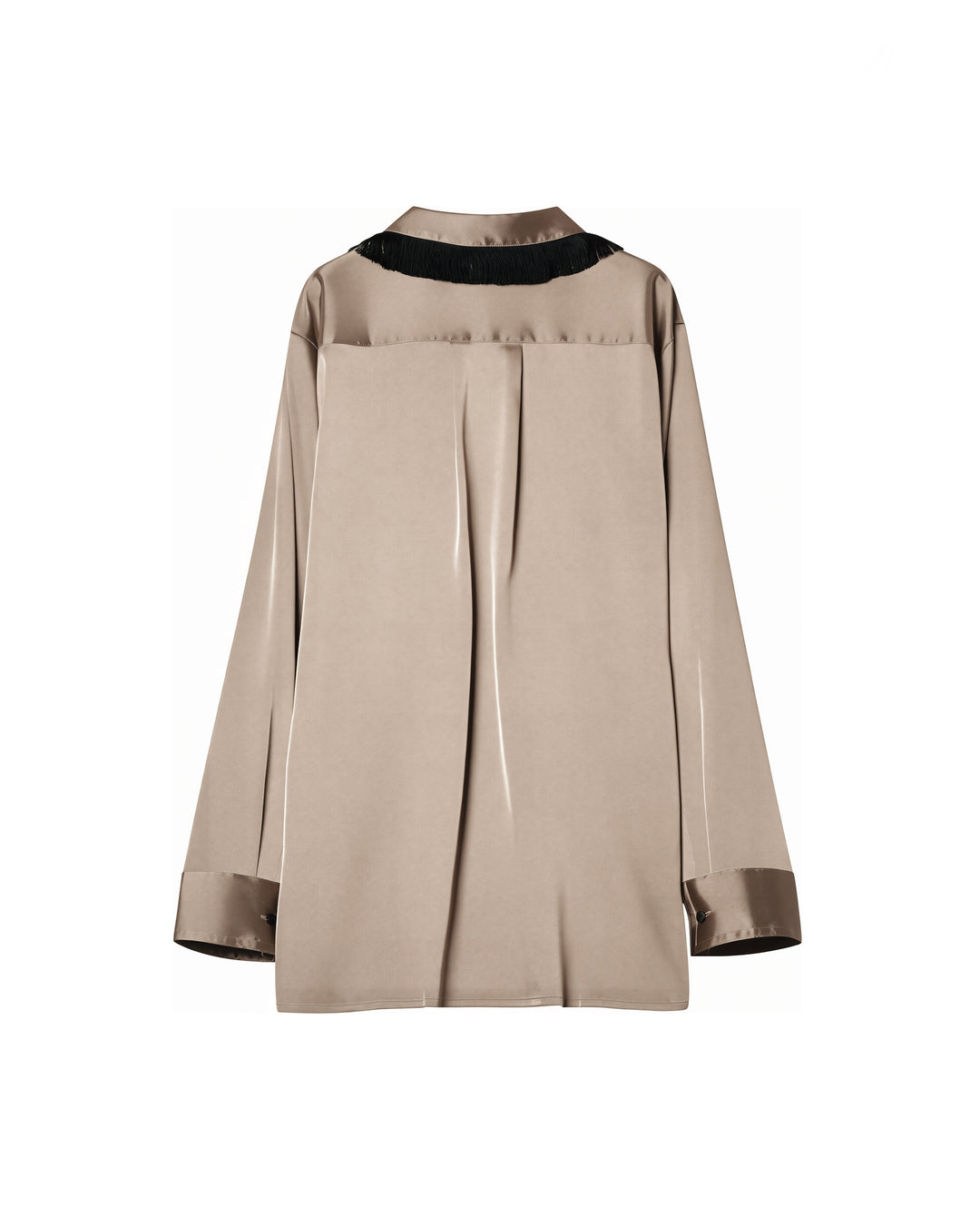 FRINGE COLLAR SATIN SHIRT【KHAKI】