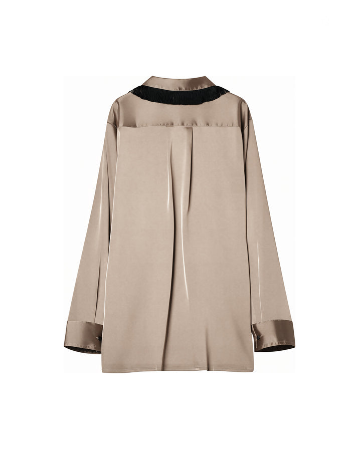 FRINGE COLLAR SATIN SHIRT【KHAKI】