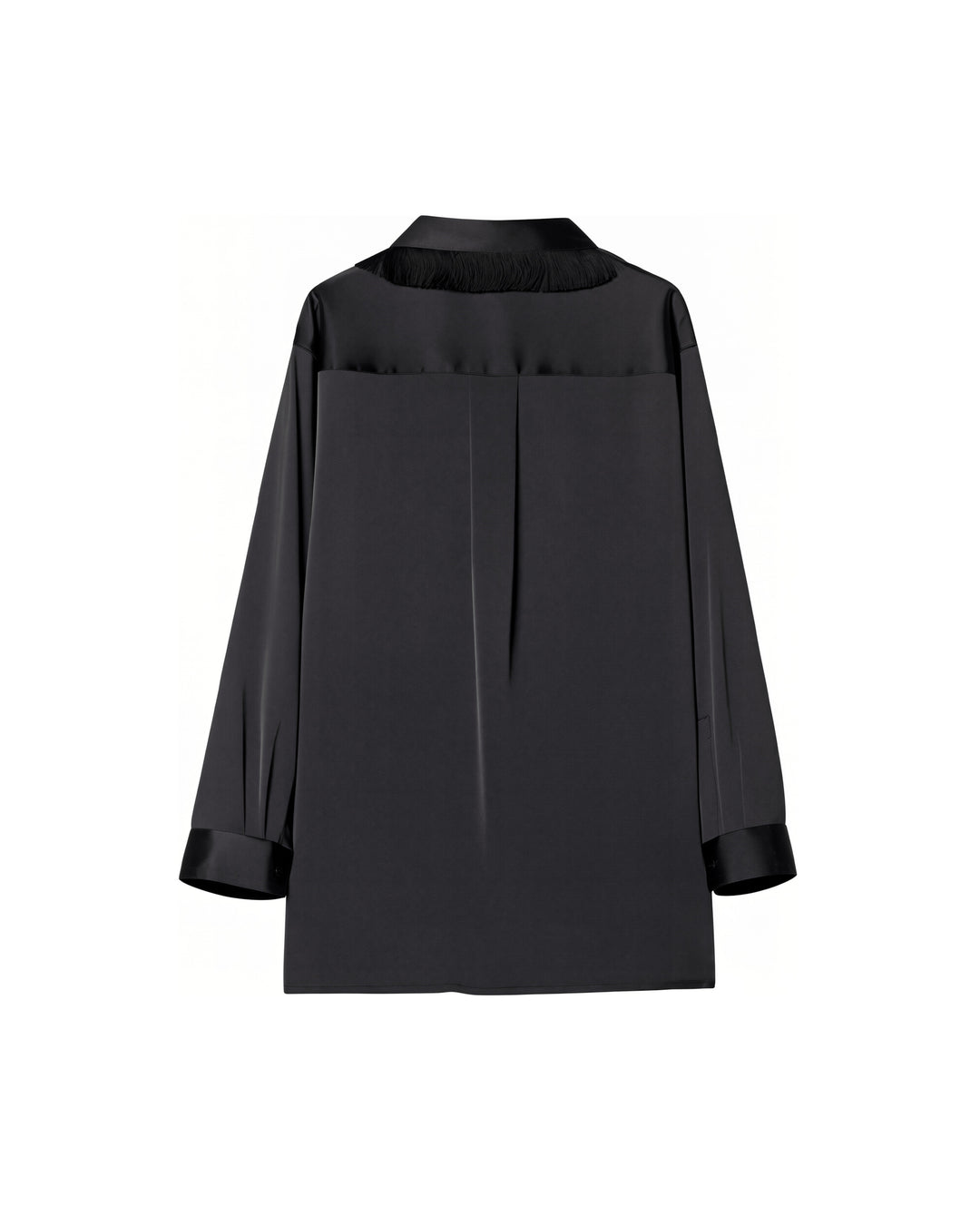 FRINGE COLLAR SATIN SHIRT【BLACK】