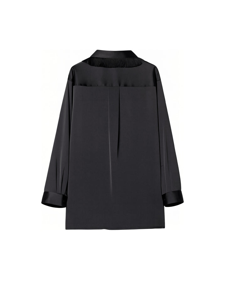 FRINGE COLLAR SATIN SHIRT【BLACK】