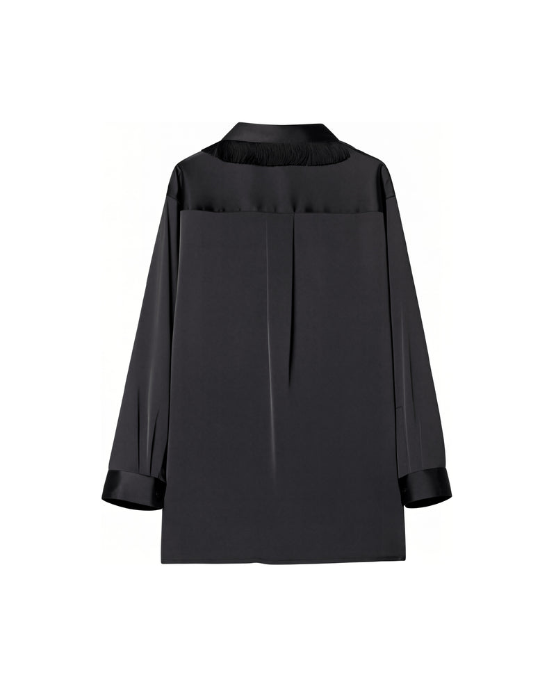 FRINGE COLLAR SATIN SHIRT【BLACK】