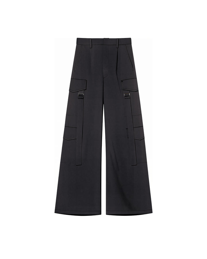SATIN CARGO STRAP PANTS【BLACK】