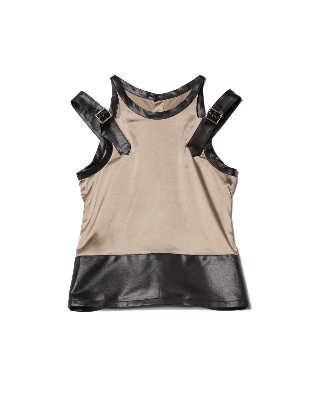 BACK BUTTON SATIN LEATHER TANK【BLACK】