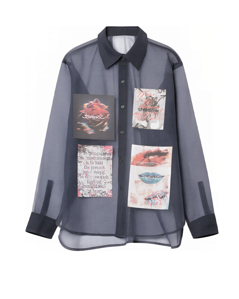 LAYERED GRAPHIC SHEER SHIRT【BLUE】
