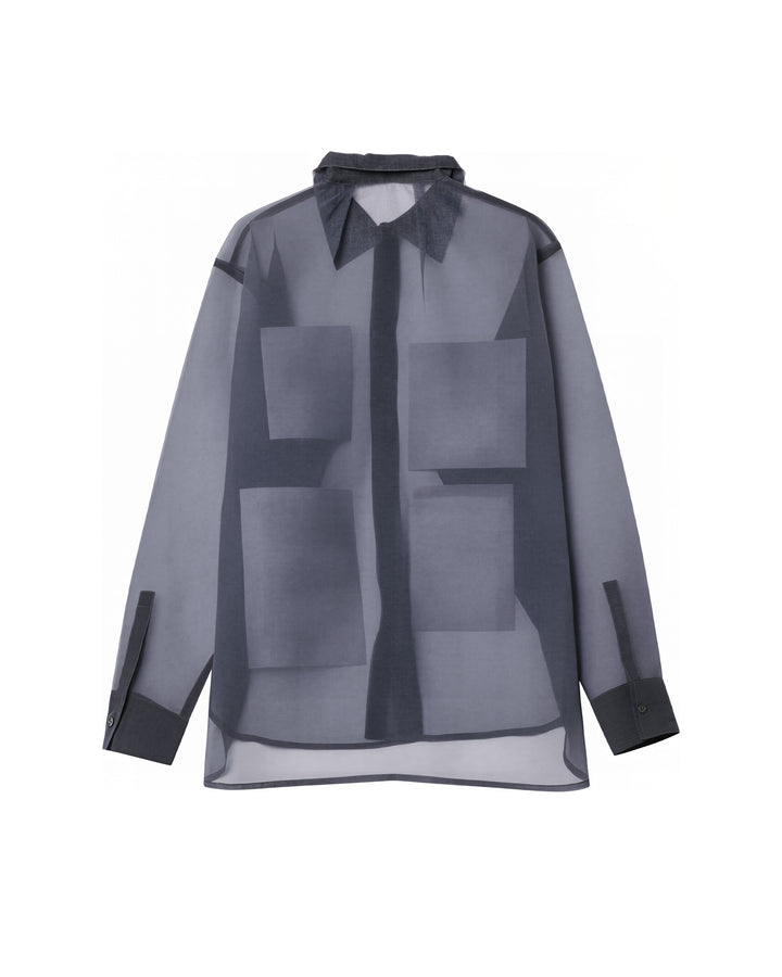 LAYERED GRAPHIC SHEER SHIRT【BLUE】