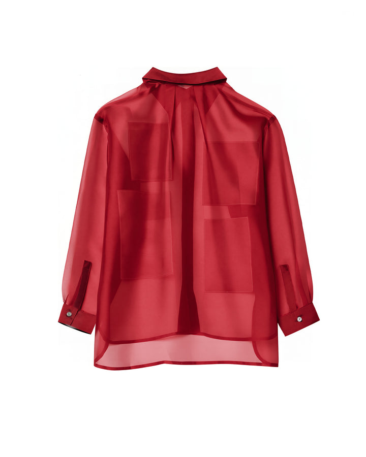 LAYERED GRAPHIC SHEER SHIRT [RED]