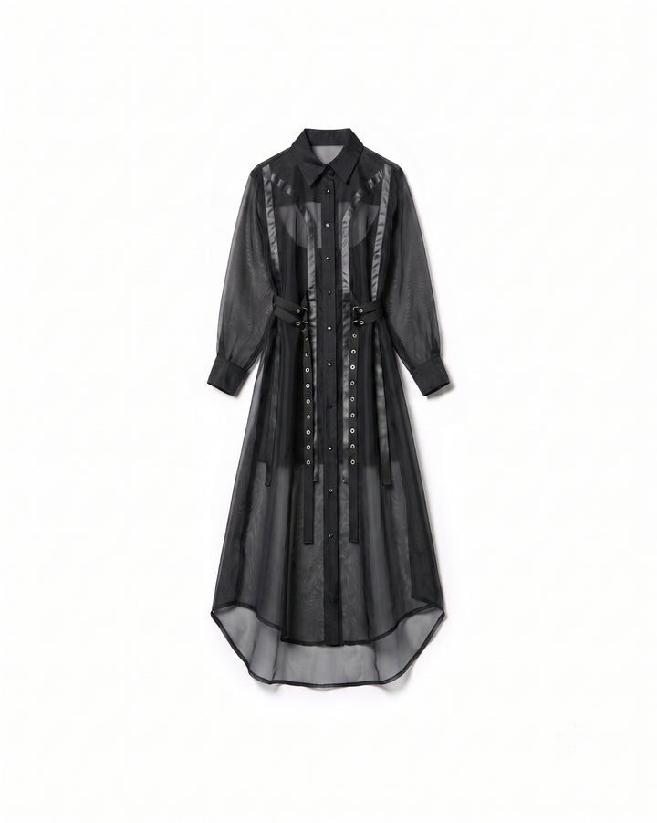 LEATHER LINE COMBI SHIRT DRESS