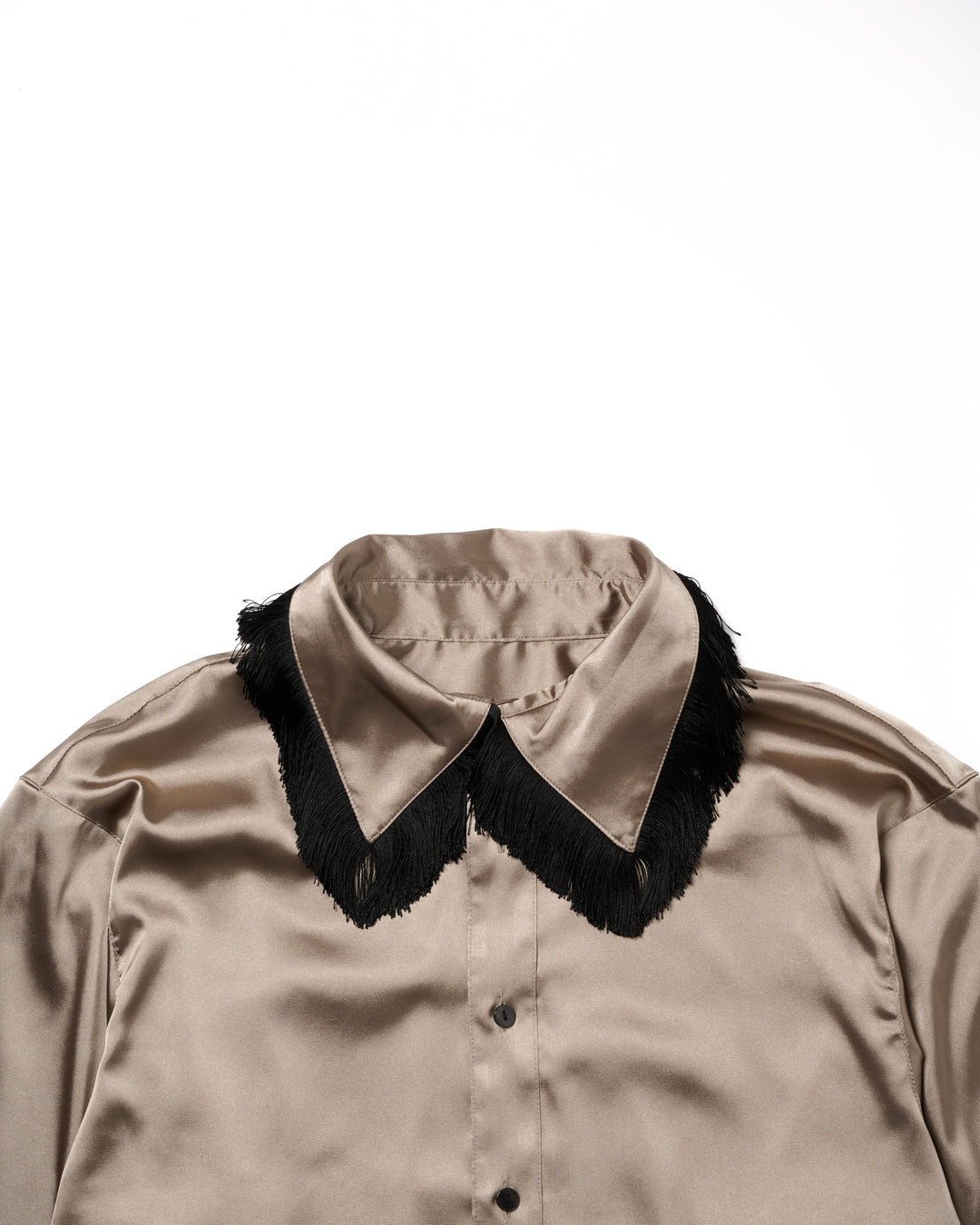 FRINGE COLLAR SATIN SHIRT【KHAKI】
