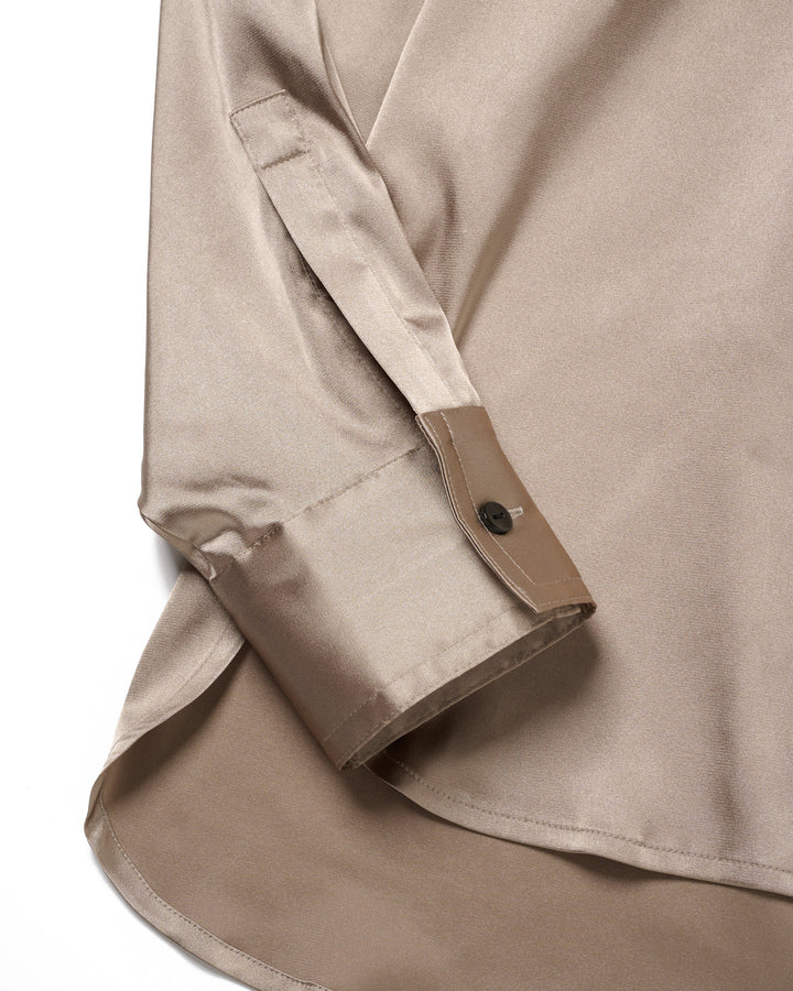 FRINGE COLLAR SATIN SHIRT【KHAKI】