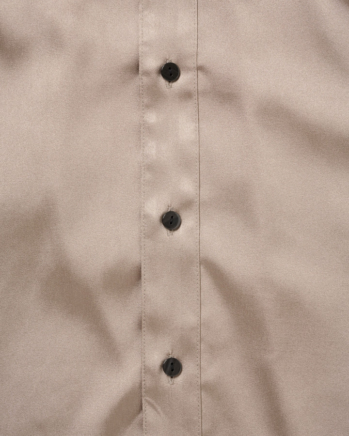 FRINGE COLLAR SATIN SHIRT【KHAKI】