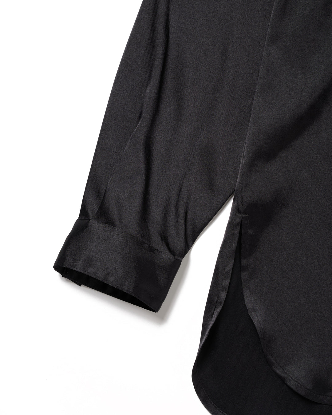 FRINGE COLLAR SATIN SHIRT【BLACK】
