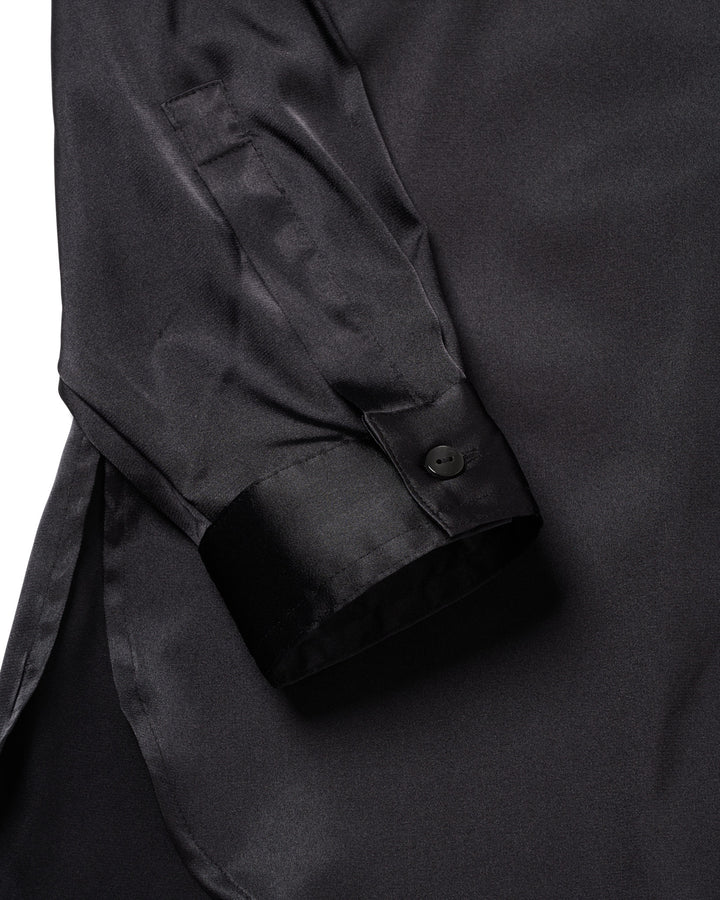 FRINGE COLLAR SATIN SHIRT【BLACK】