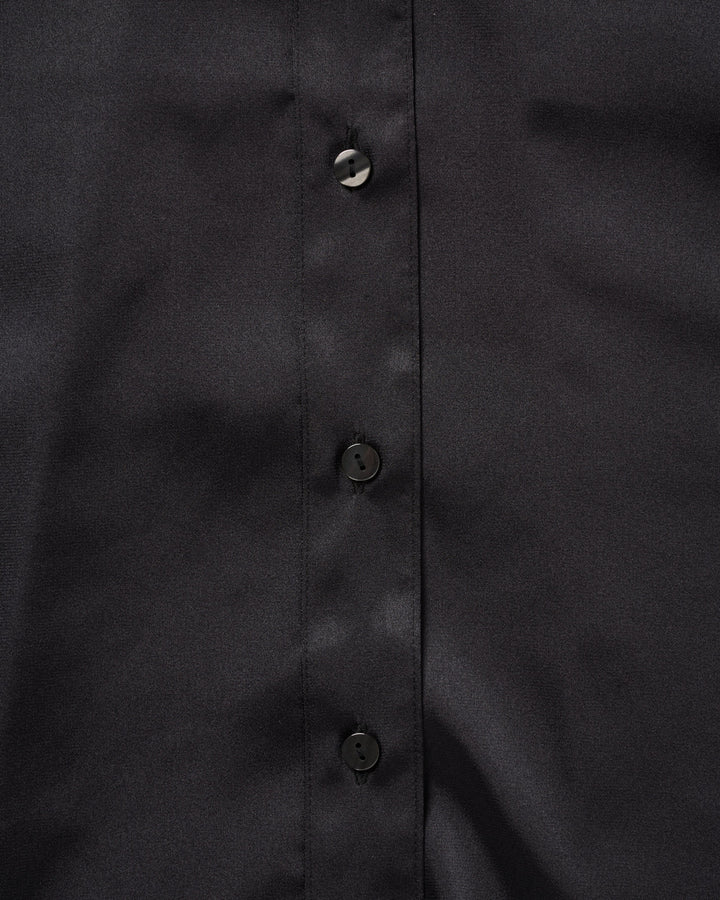 FRINGE COLLAR SATIN SHIRT【BLACK】