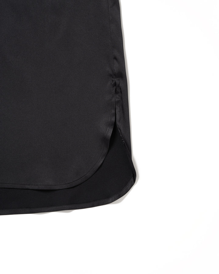 FRINGE COLLAR SATIN SHIRT【BLACK】