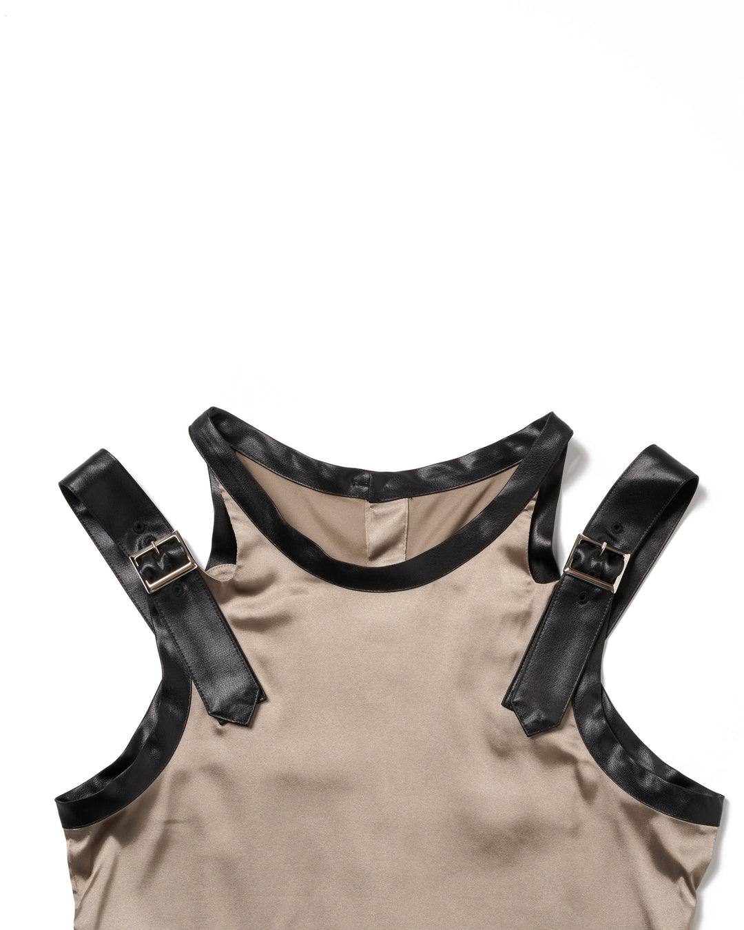 BACK BUTTON SATIN LEATHER TANK【KHAKI】