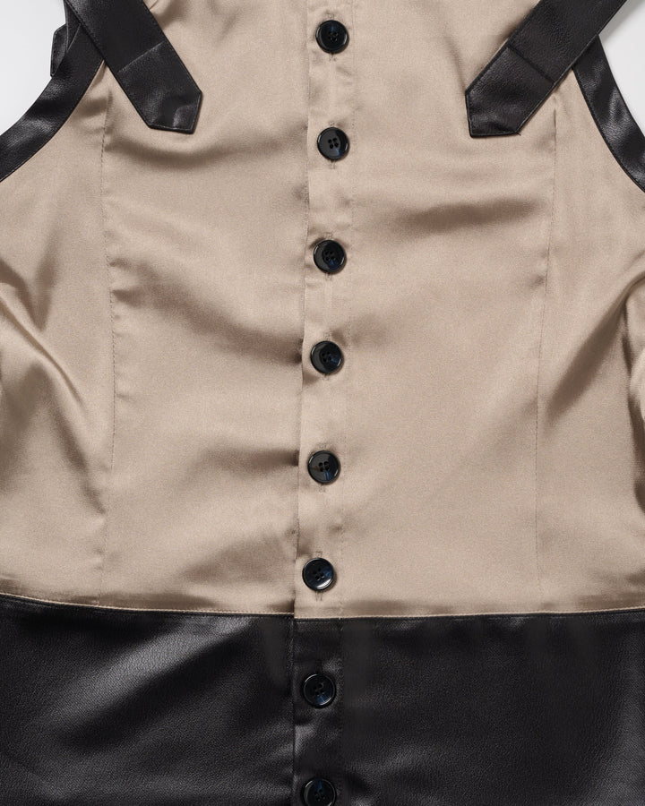 BACK BUTTON SATIN LEATHER TANK【KHAKI】