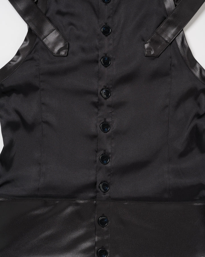 BACK BUTTON SATIN LEATHER TANK【BLACK】