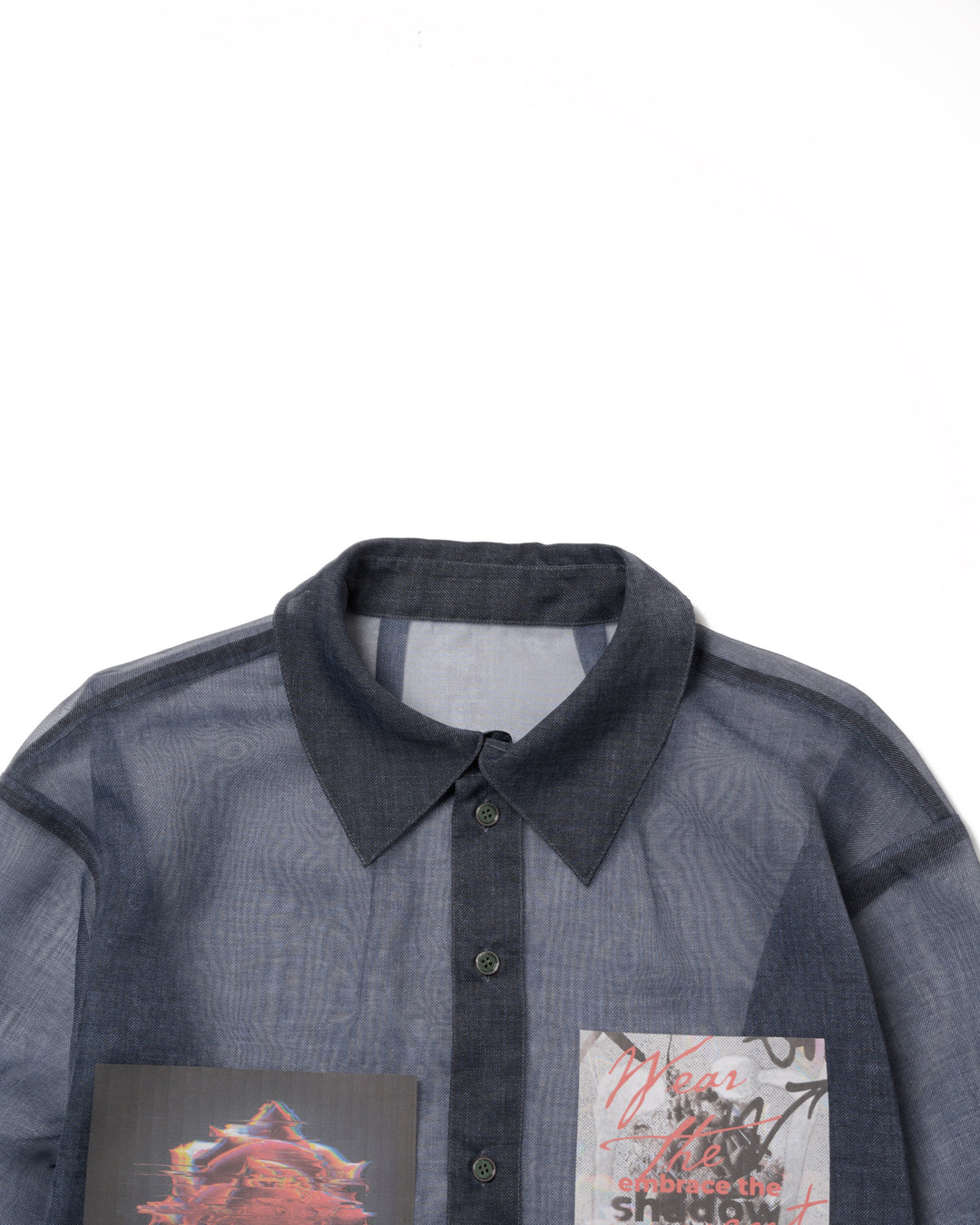 LAYERED GRAPHIC SHEER SHIRT【BLUE】
