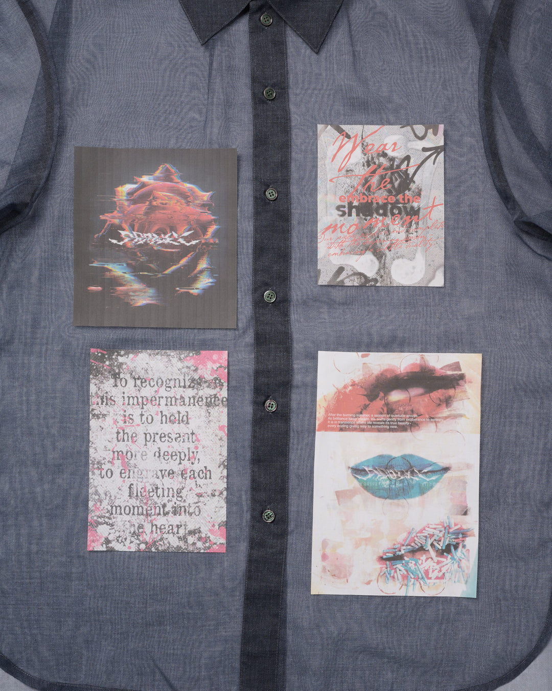 LAYERED GRAPHIC SHEER SHIRT【BLUE】
