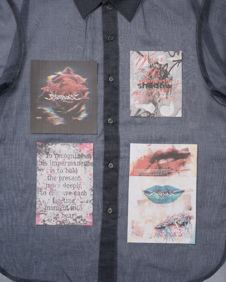 LAYERED GRAPHIC SHEER SHIRT【BLUE】