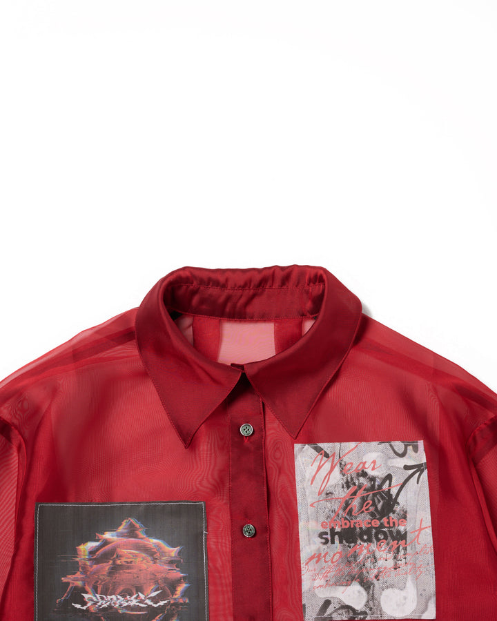 LAYERED GRAPHIC SHEER SHIRT [RED]