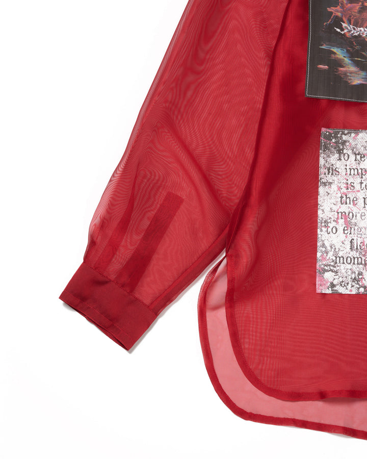 LAYERED GRAPHIC SHEER SHIRT [RED]