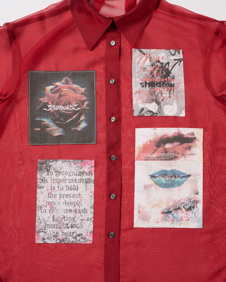 LAYERED GRAPHIC SHEER SHIRT [RED]