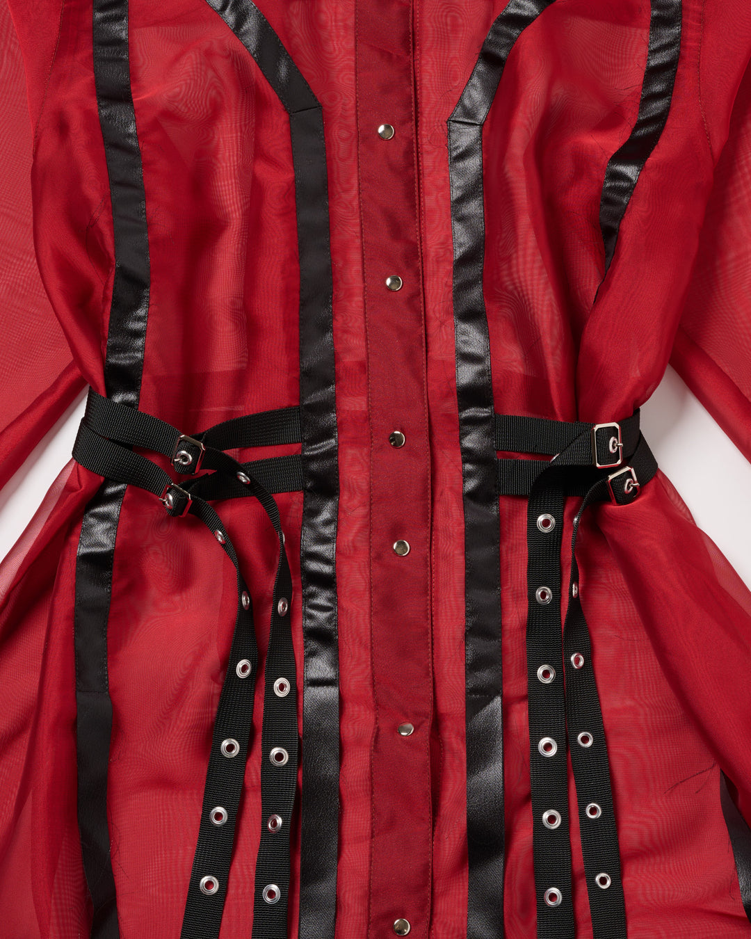 LEATHER LINE COMBI SHIRT DRESS【RED】