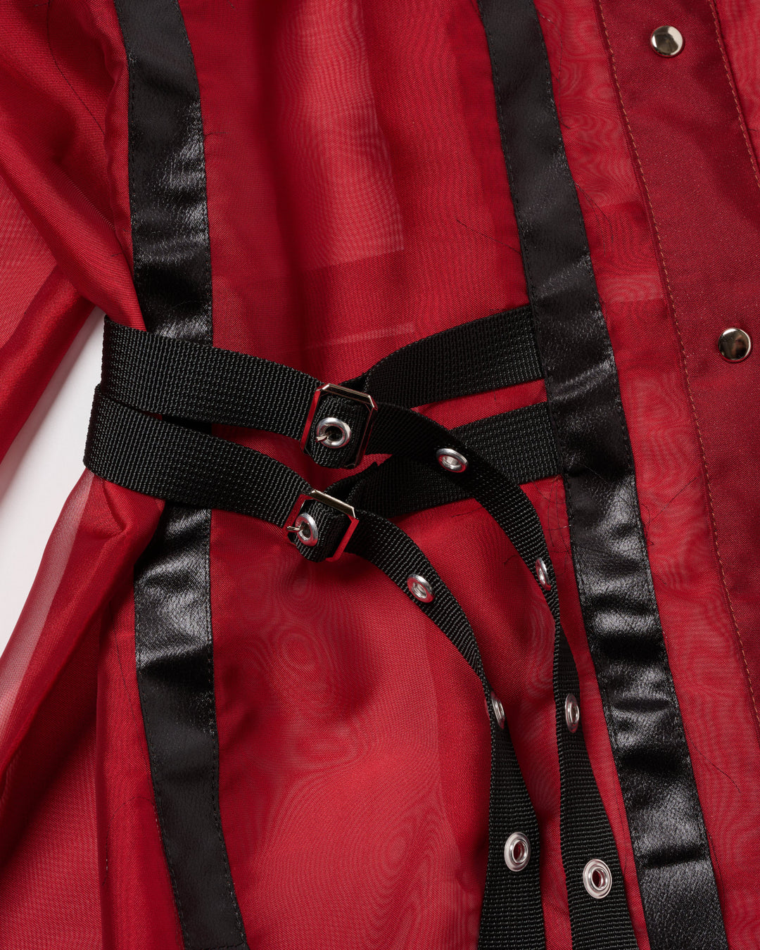 LEATHER LINE COMBI SHIRT DRESS【RED】