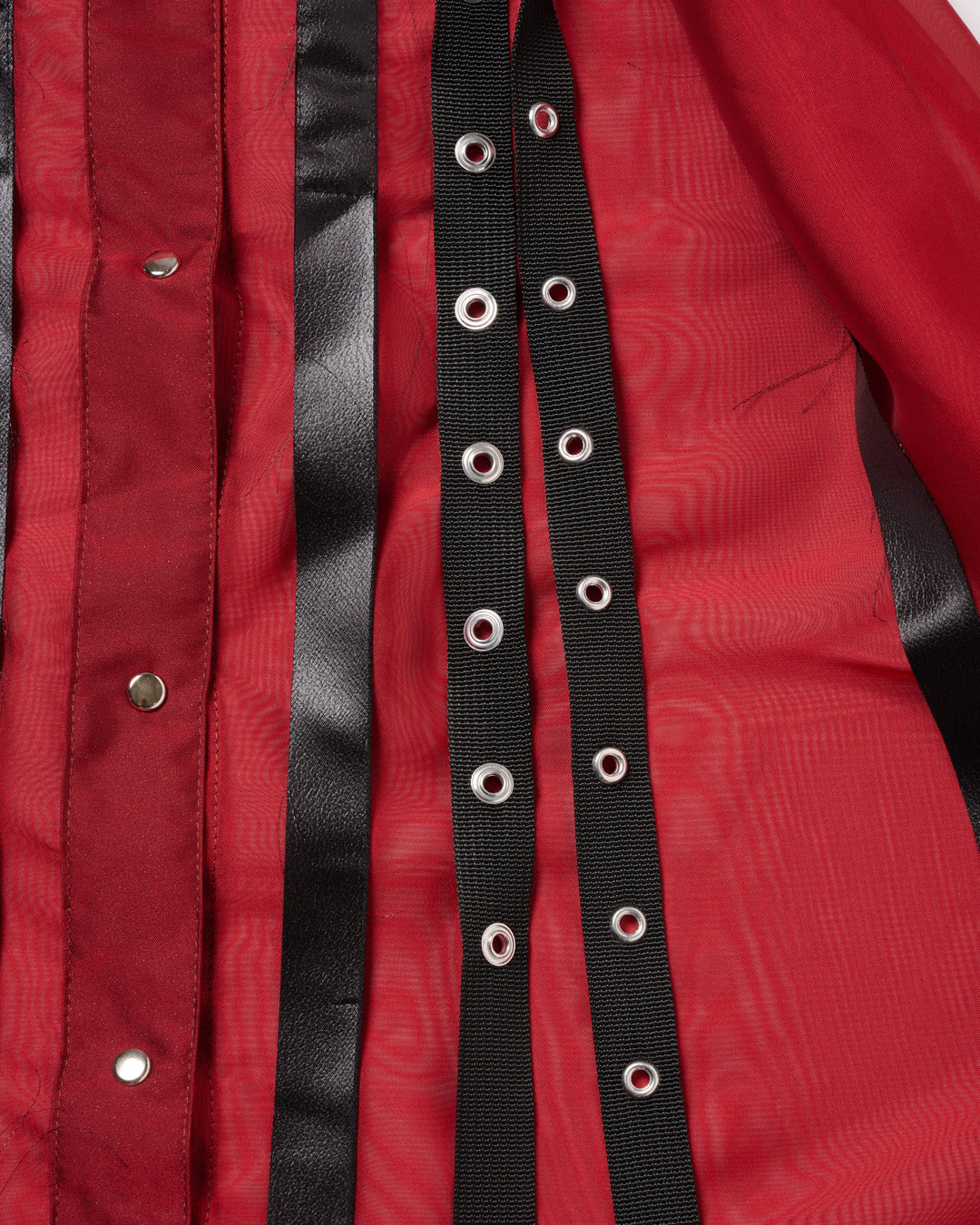 LEATHER LINE COMBI SHIRT DRESS【RED】