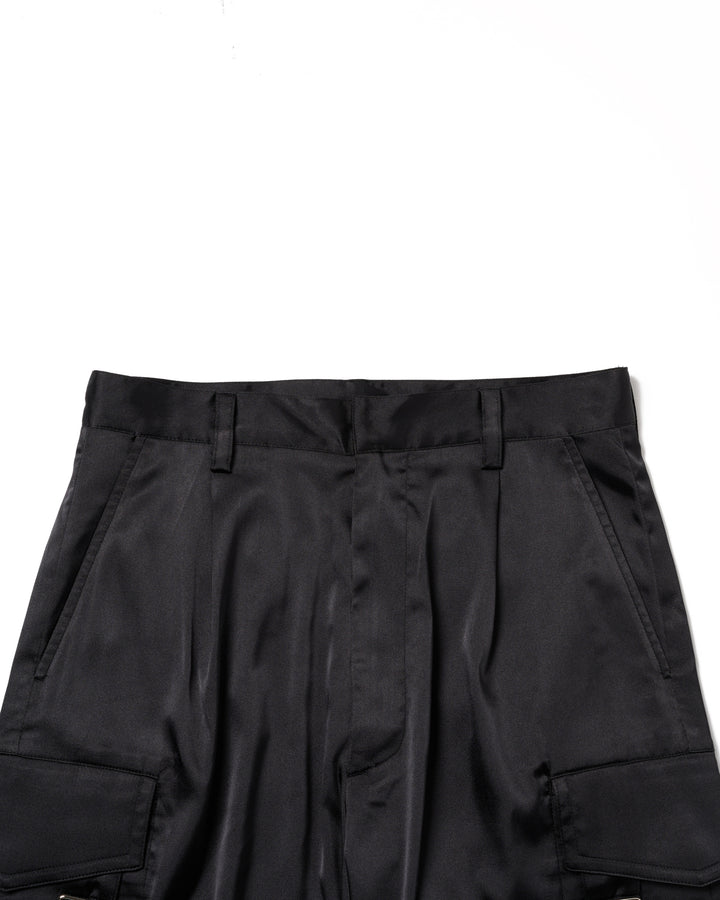 SATIN CARGO STRAP PANTS【BLACK】