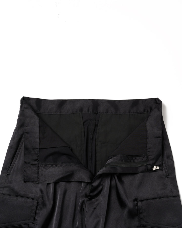 SATIN CARGO STRAP PANTS【BLACK】