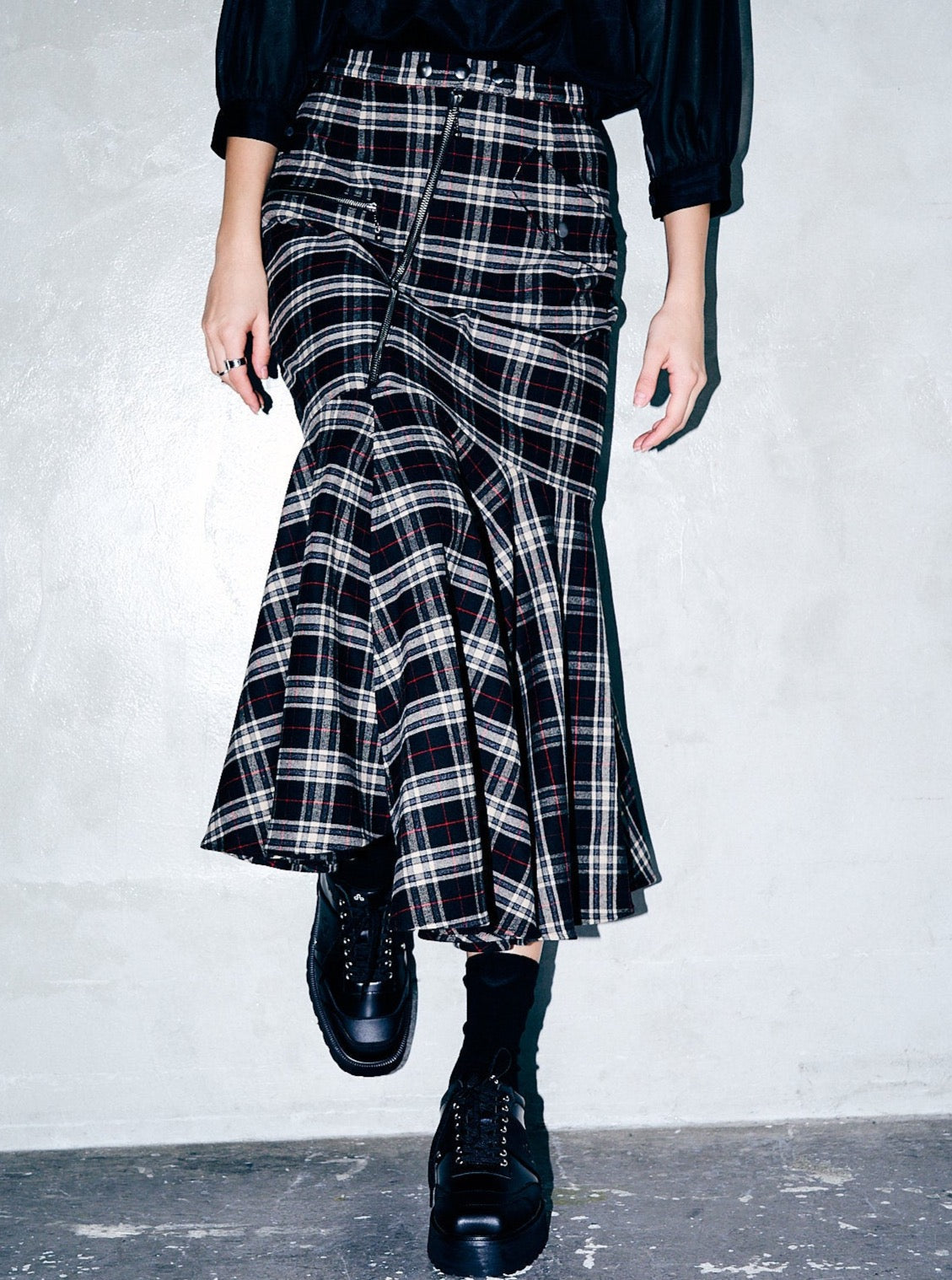 RIDERS FRONT ZIP SKIRT / CHECK